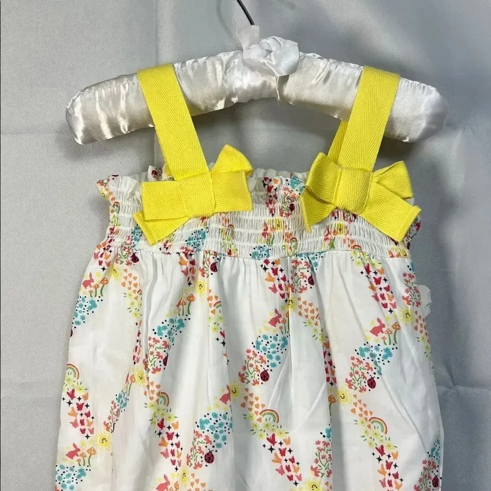 Lullaby Lane yellow and white Sleeveless smocked one piece romper 6-9 months NWT